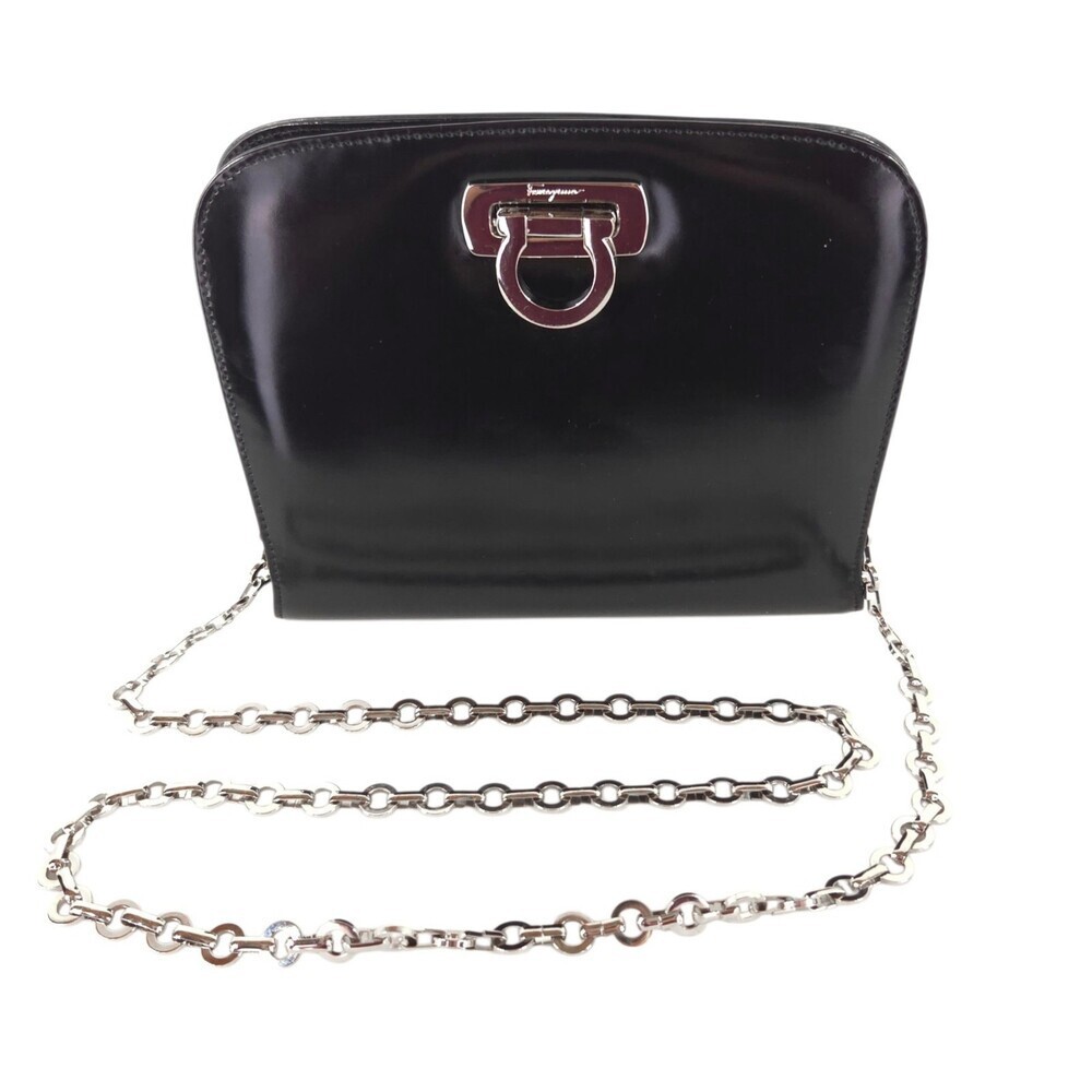 Vintage Salvatore Ferragamo Gancini Chain Flap Bag OS Womens Black Leather Rare